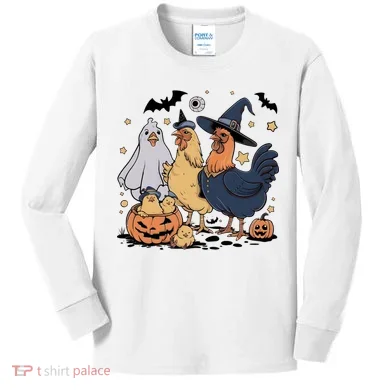 Ghost Chicken Halloween Kids Long Sleeve Shirt