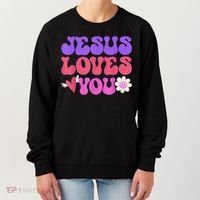 Groovy Christian Jesus Loves You 70's Hippie Women's Sweatshirt thumb 0