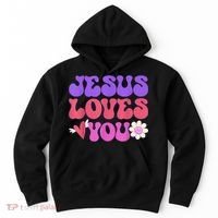 Groovy Christian Jesus Loves You 70's Hippie Hoodie thumb 0