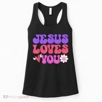 Groovy Christian Jesus Loves You 70's Hippie Women's Tank Top thumb 0