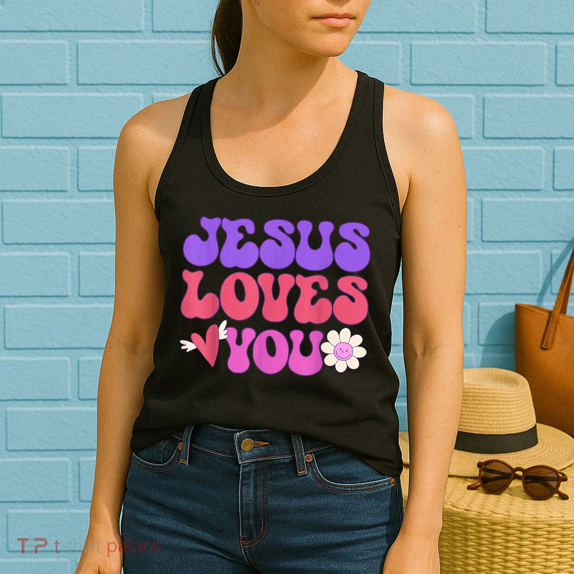 Groovy Christian Jesus Loves You 70's Hippie Women's Tank Top