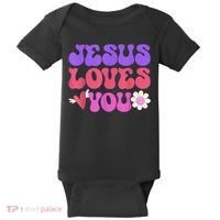 Groovy Christian Jesus Loves You 70's Hippie Baby Bodysuit thumb 0