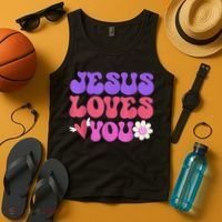 Groovy Christian Jesus Loves You 70's Hippie Tank Top thumb 4