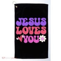 Groovy Christian Jesus Loves You 70's Hippie Golf Towel thumb 0