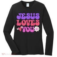 Groovy Christian Jesus Loves You 70's Hippie Women's Long Sleeve Shirt thumb 0