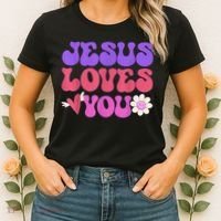 Groovy Christian Jesus Loves You 70's Hippie Women's T-Shirt thumb 2