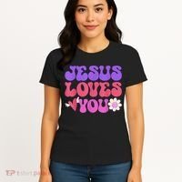 Groovy Christian Jesus Loves You 70's Hippie Women's T-Shirt thumb 4