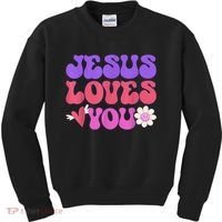 Groovy Christian Jesus Loves You 70's Hippie Kids Sweatshirt thumb 0