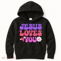 Groovy Christian Jesus Loves You 70's Hippie Kids Hoodie thumb 0