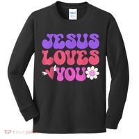 Groovy Christian Jesus Loves You 70's Hippie Kids Long Sleeve Shirt thumb 0