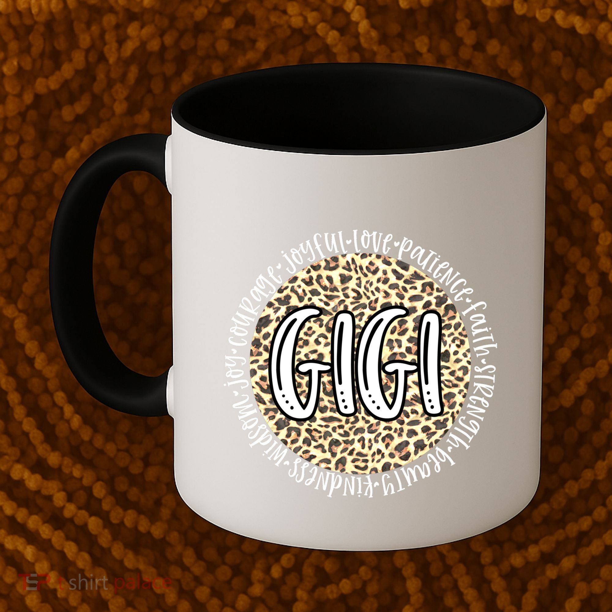 Gigi Cheetah Leopard Print Circle Love Patience Black Gift Coffee Mug