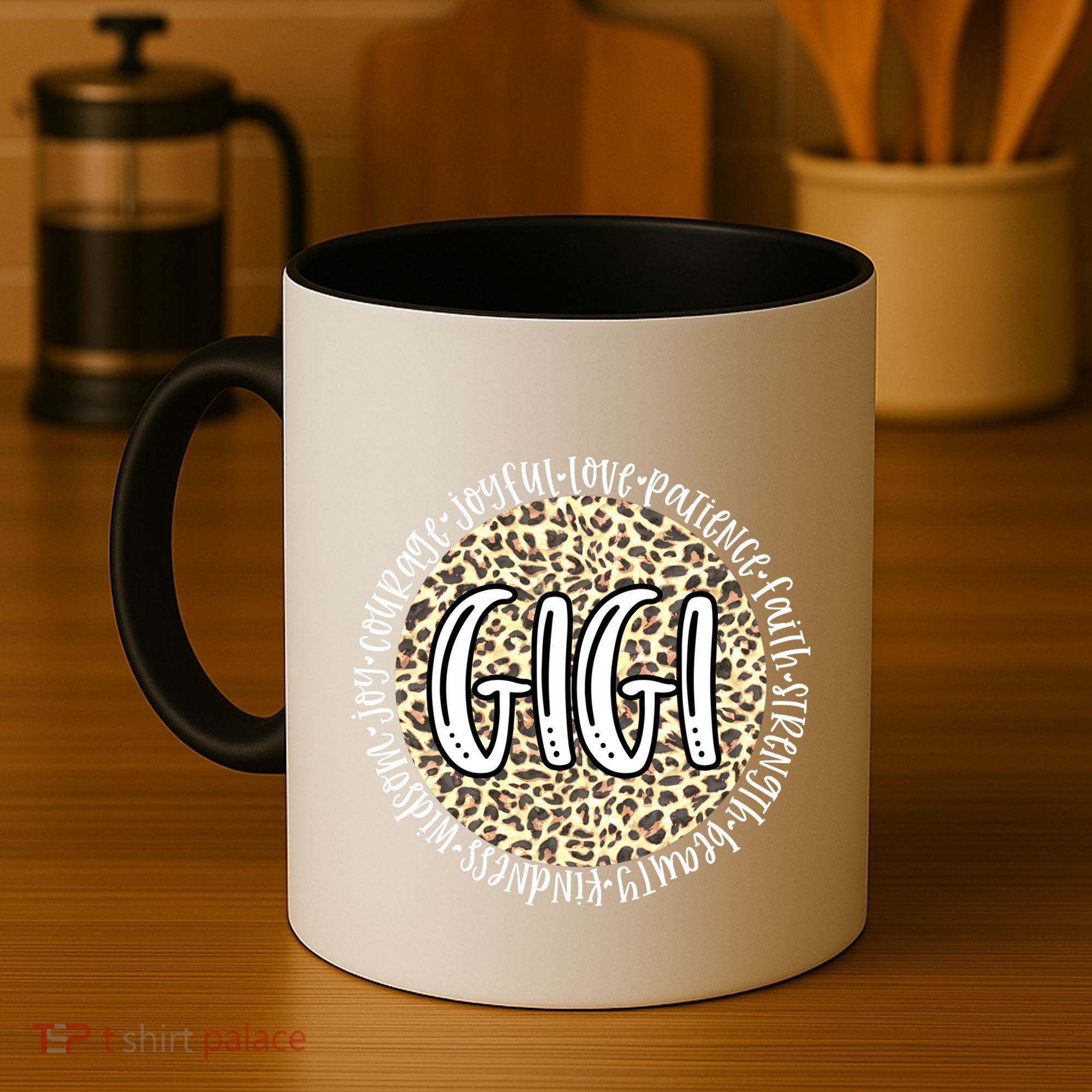 Gigi Cheetah Leopard Print Circle Love Patience Black Gift Coffee Mug