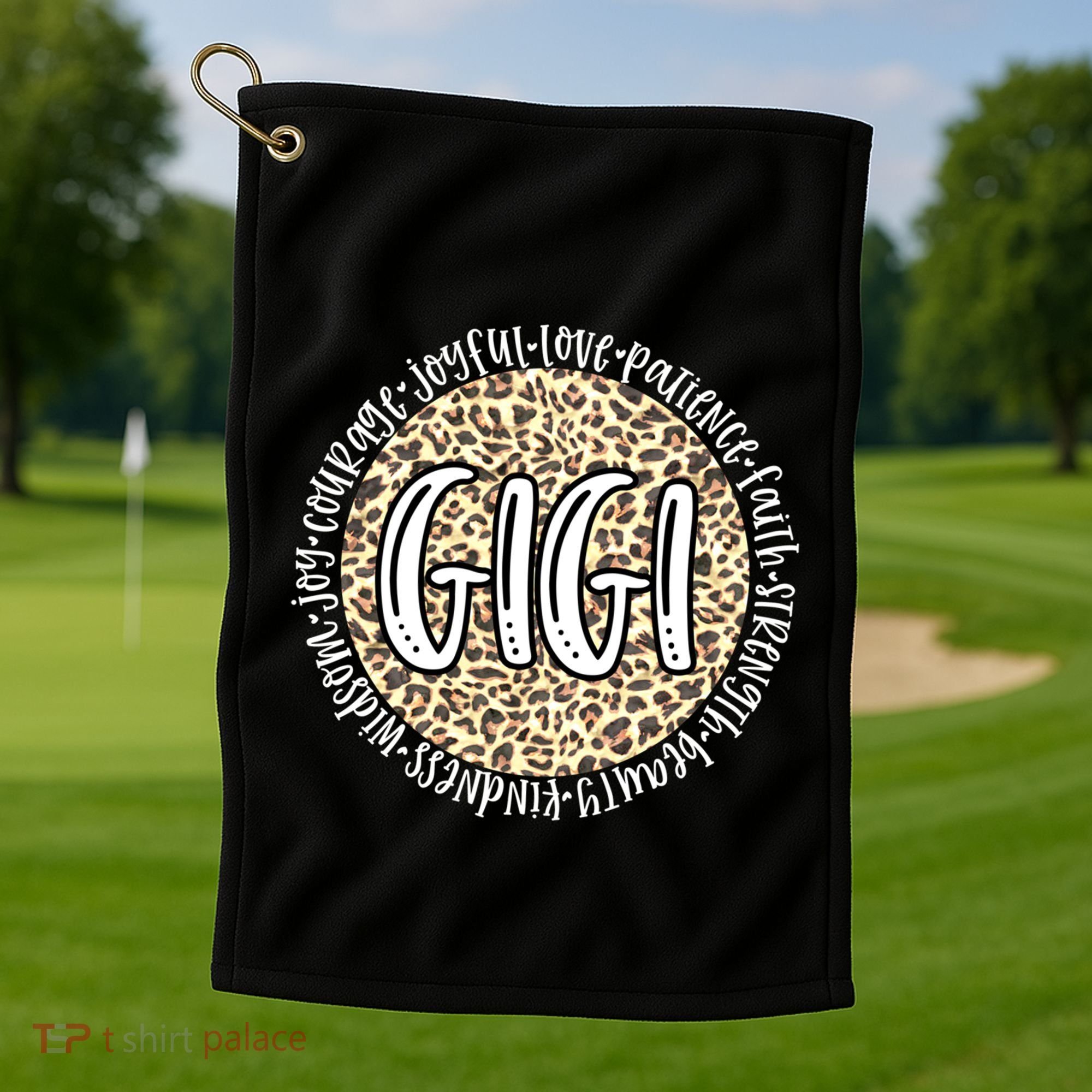 Gigi Cheetah Leopard Print Circle Love Patience Black Gift Golf Towel