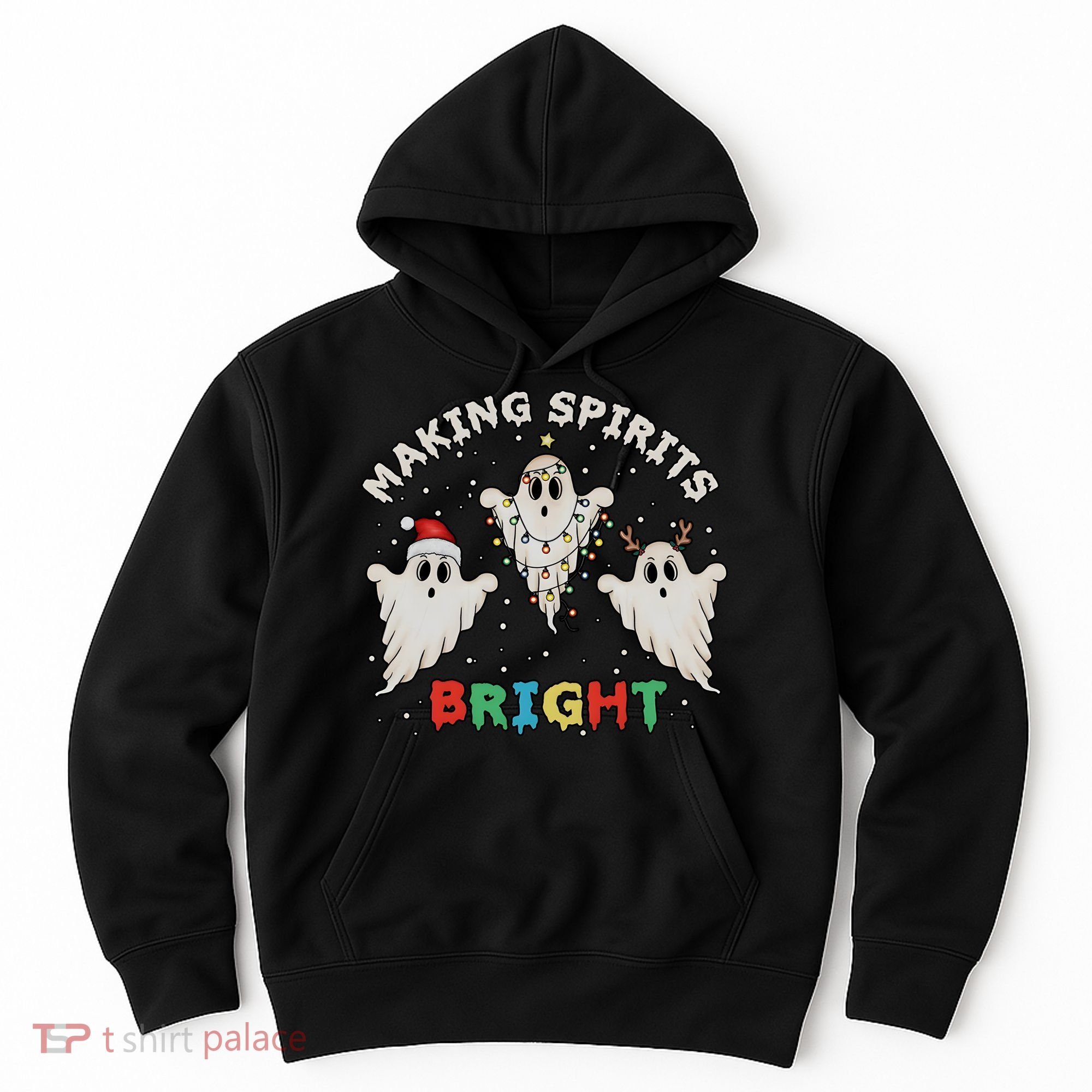 Ghost Christmas Light Scary Funny Boo Making Spirits Bright Hoodie
