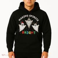 Ghost Christmas Light Scary Funny Boo Making Spirits Bright Hoodie thumb 2