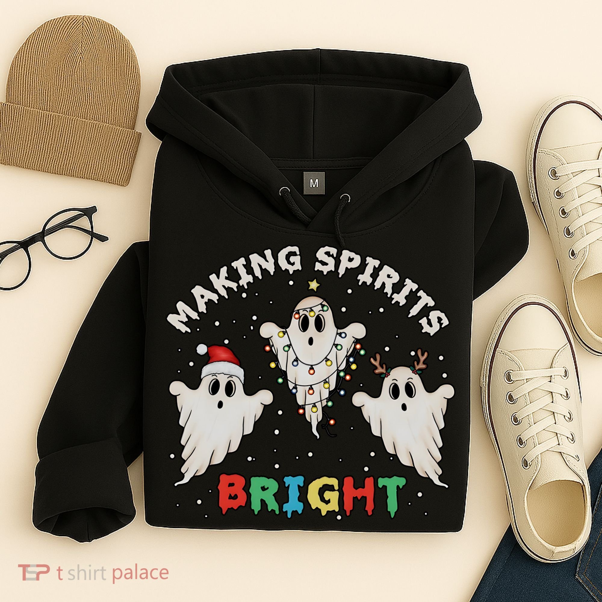 Ghost Christmas Light Scary Funny Boo Making Spirits Bright Hoodie