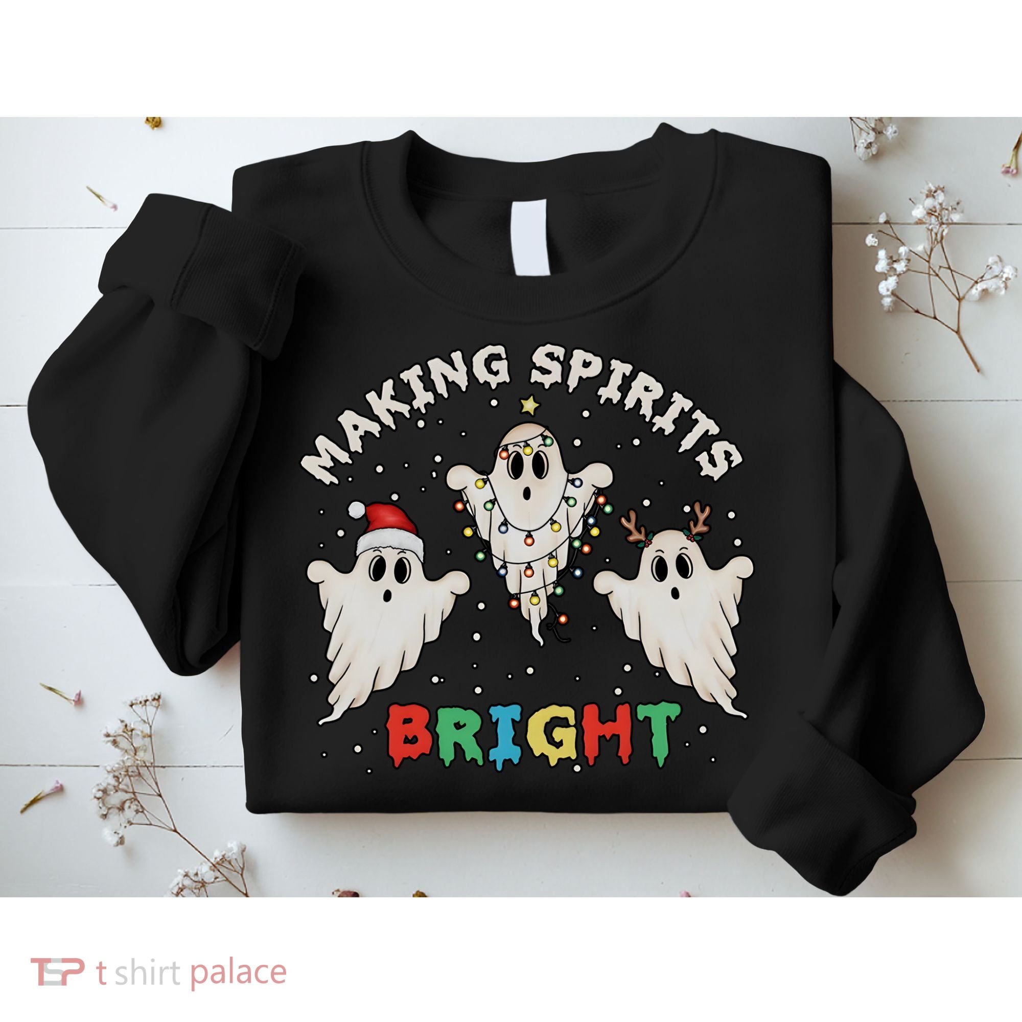 Ghost Christmas Light Scary Funny Boo Making Spirits Bright Sweatshirt