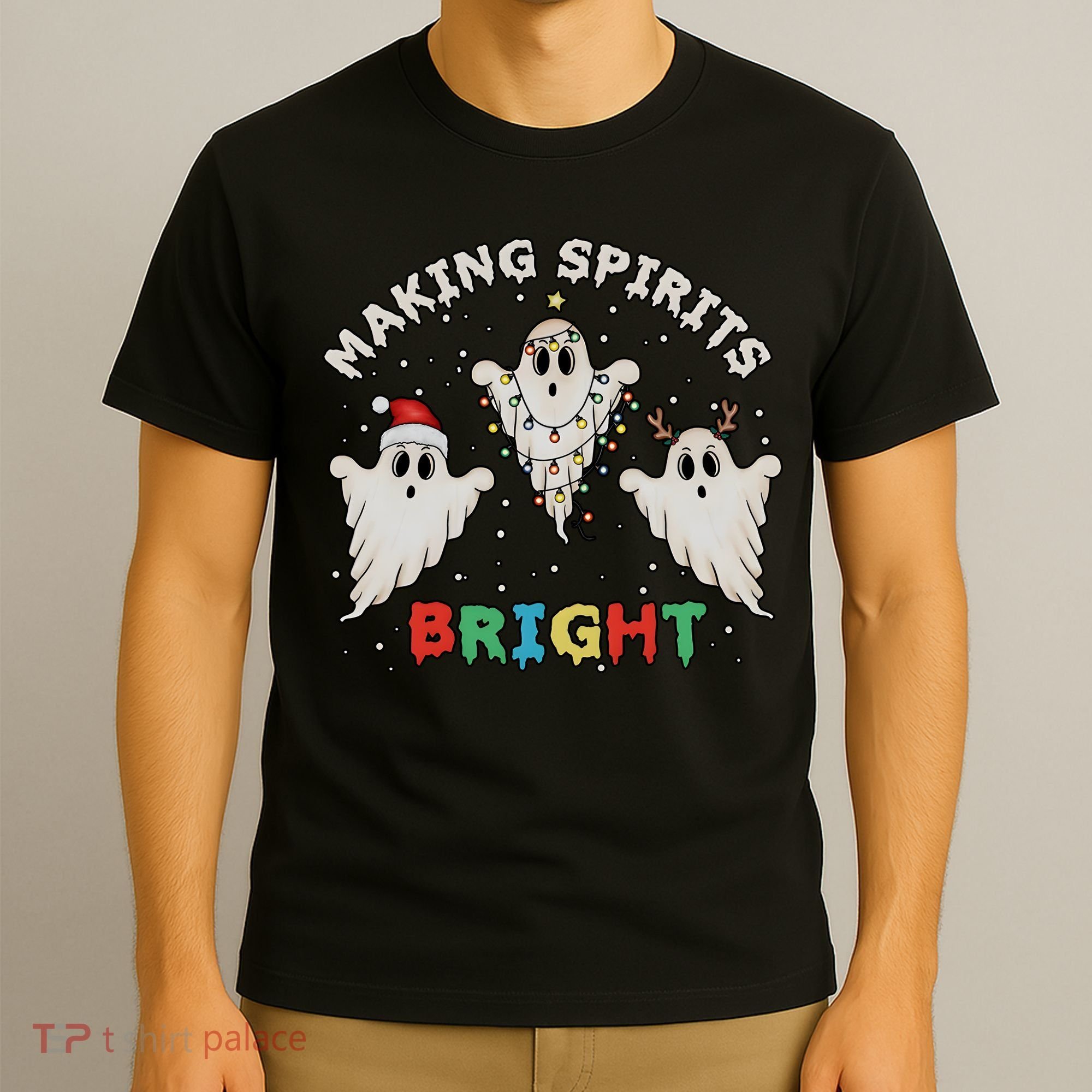 Ghost Christmas Light Scary Funny Boo Making Spirits Bright T-Shirt