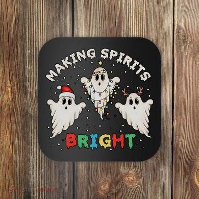 Ghost Christmas Light Scary Funny Boo Making Spirits Bright Coaster