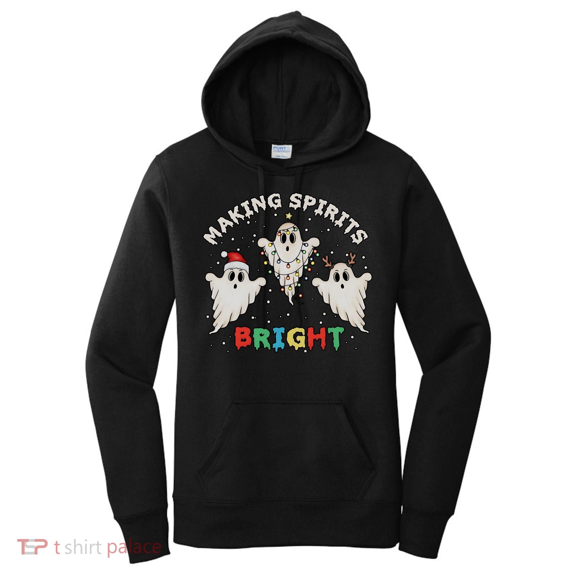 Ghost Christmas Light Scary Funny Boo Making Spirits Bright Women's Hoodie