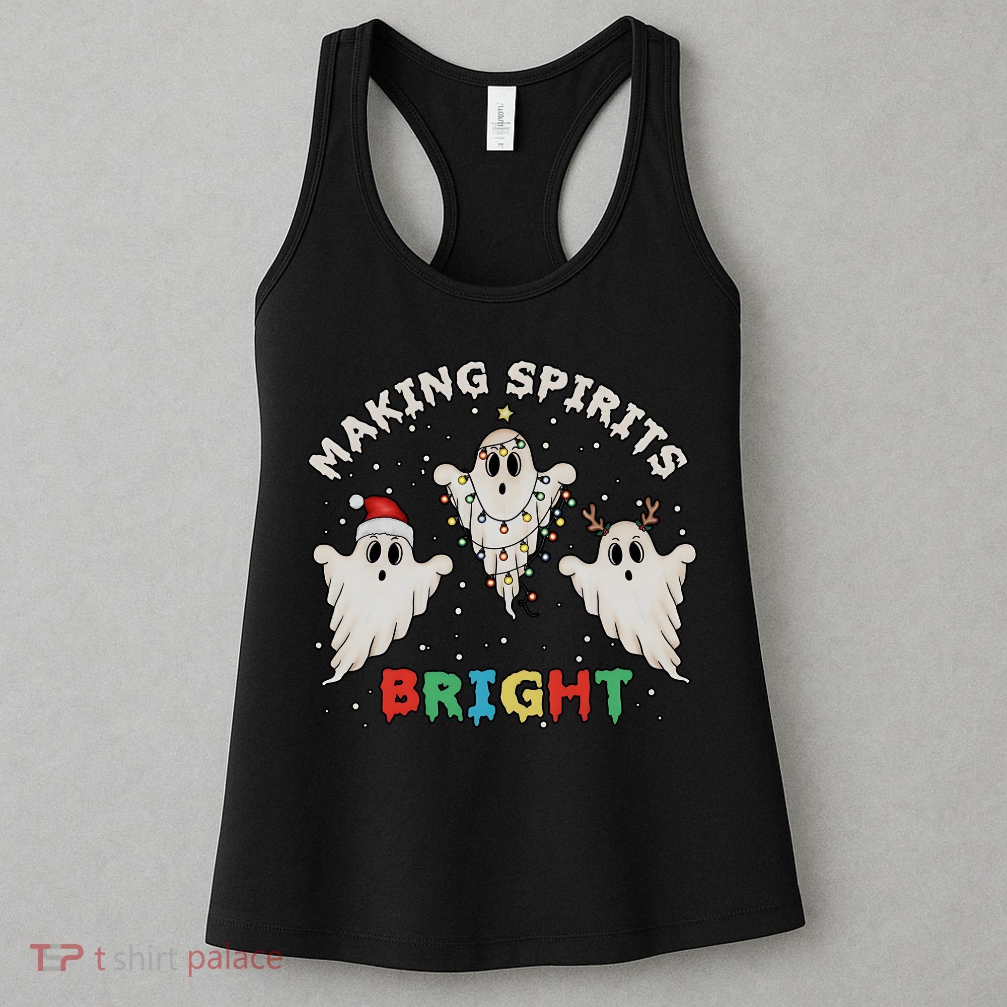 Ghost Christmas Light Scary Funny Boo Making Spirits Bright Women's Tank Top