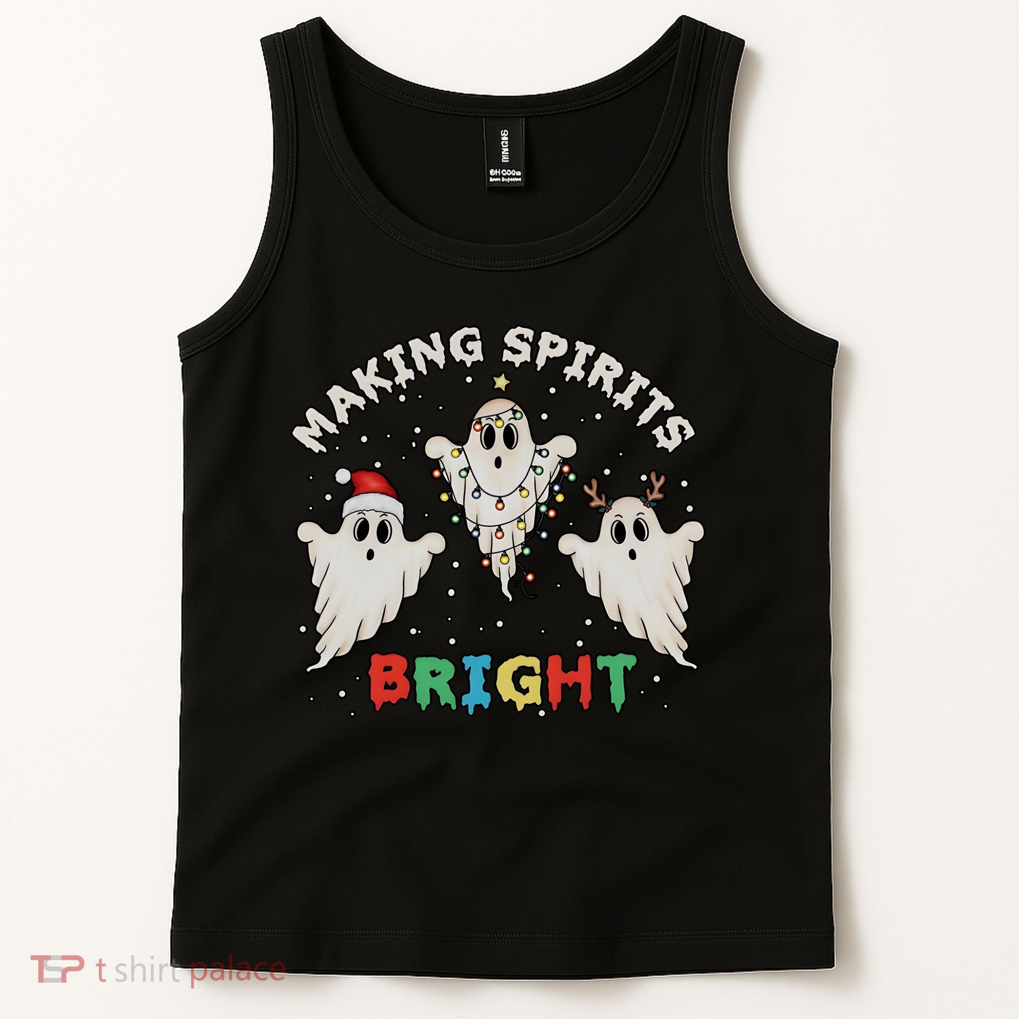 Ghost Christmas Light Scary Funny Boo Making Spirits Bright Tank Top