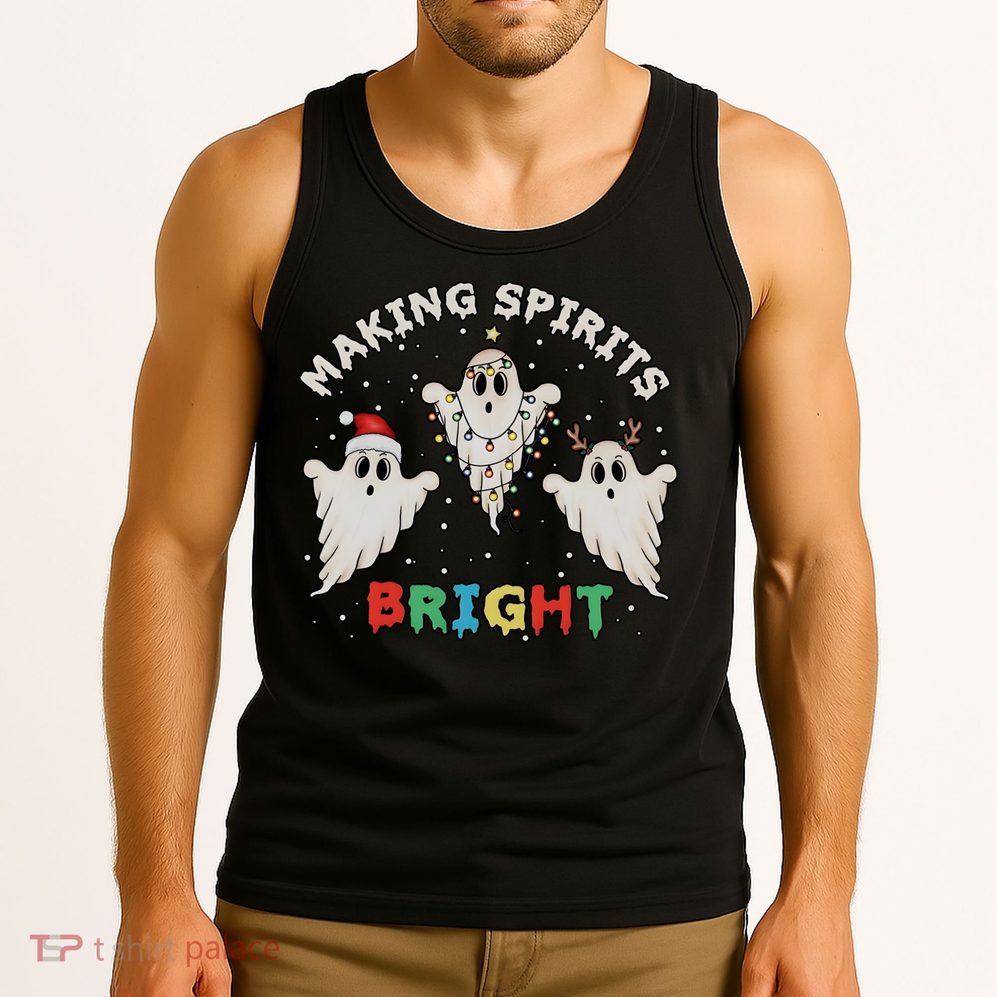 Ghost Christmas Light Scary Funny Boo Making Spirits Bright Tank Top