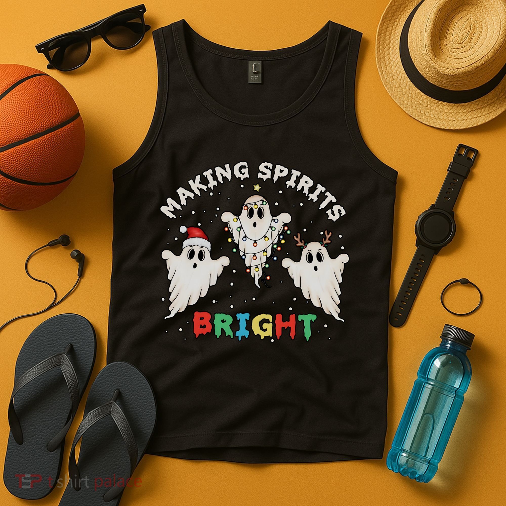 Ghost Christmas Light Scary Funny Boo Making Spirits Bright Tank Top