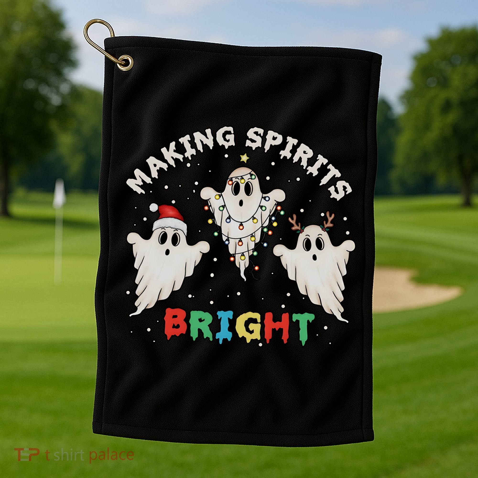 Ghost Christmas Light Scary Funny Boo Making Spirits Bright Golf Towel