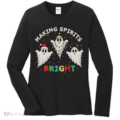 Ghost Christmas Light Scary Funny Boo Making Spirits Bright Women's Long Sleeve Shirt
