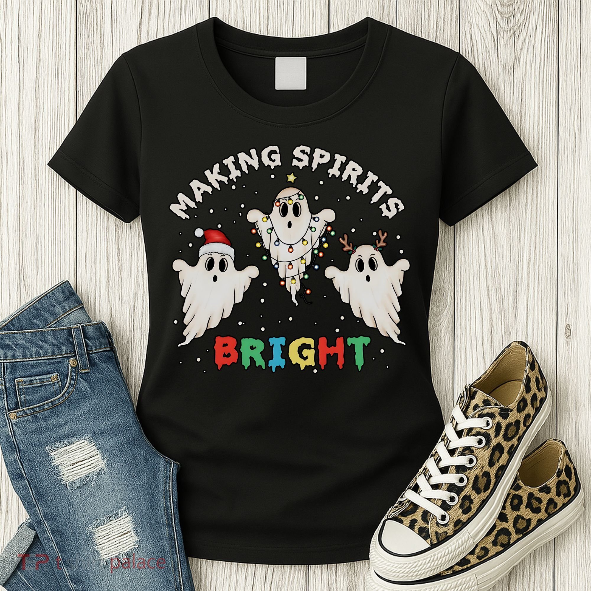 Ghost Christmas Light Scary Funny Boo Making Spirits Bright Women's T-Shirt