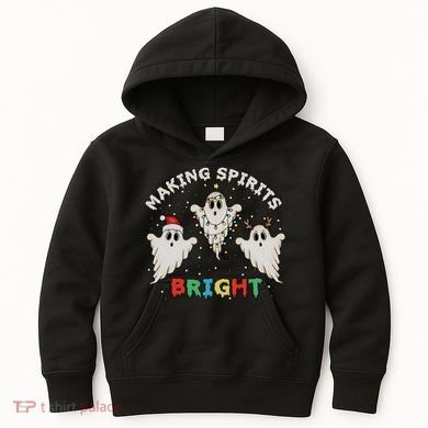 Ghost Christmas Light Scary Funny Boo Making Spirits Bright Kids Hoodie
