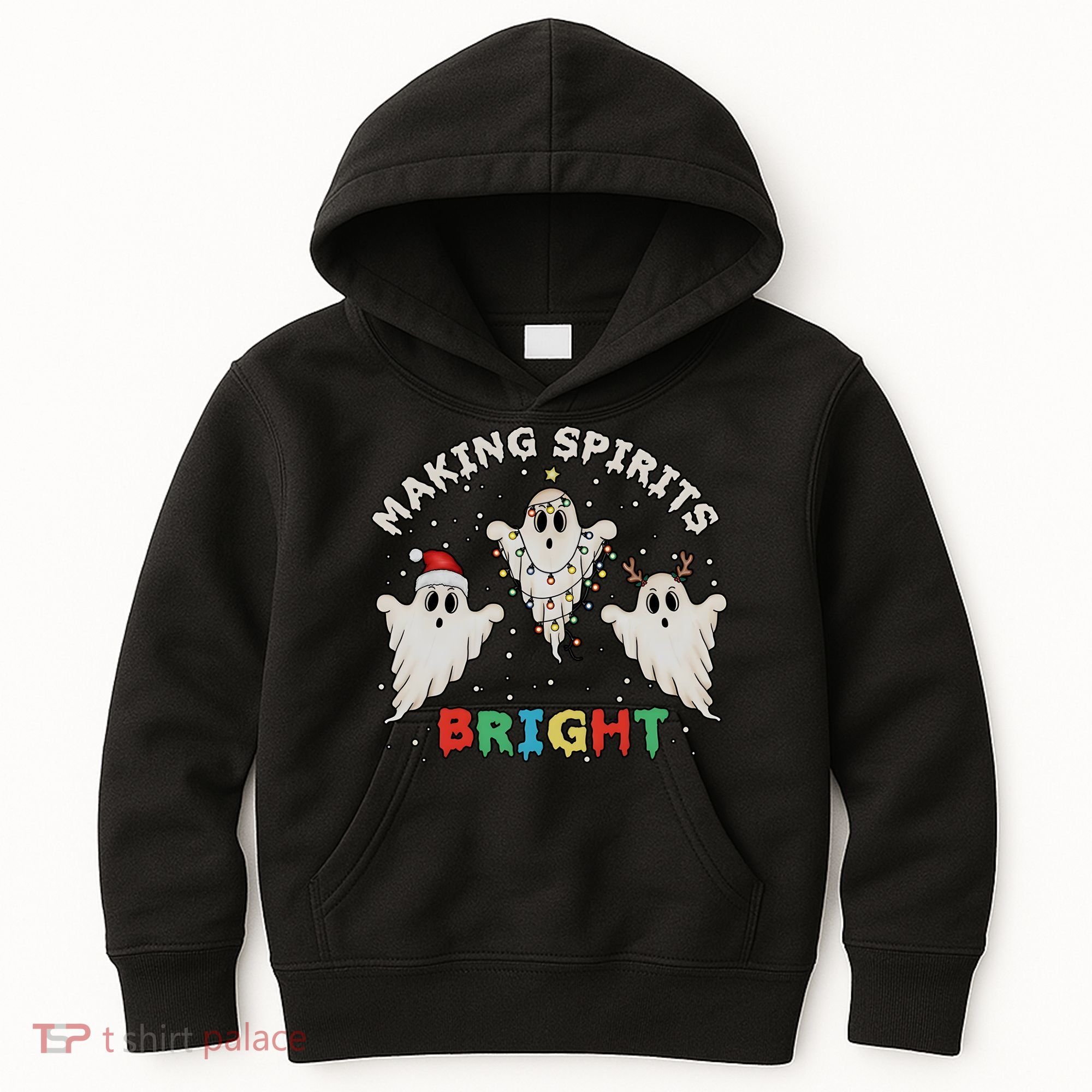 Ghost Christmas Light Scary Funny Boo Making Spirits Bright Kids Hoodie