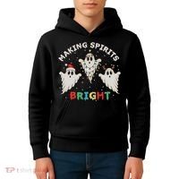 Ghost Christmas Light Scary Funny Boo Making Spirits Bright Kids Hoodie thumb 4