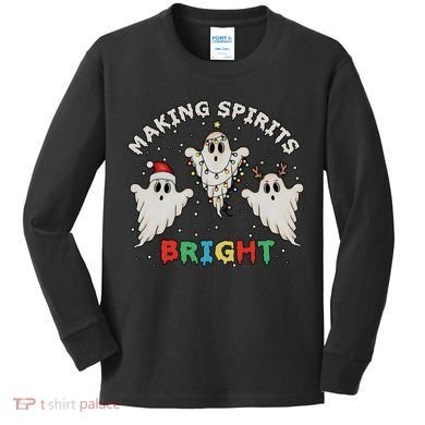 Ghost Christmas Light Scary Funny Boo Making Spirits Bright Kids Long Sleeve Shirt