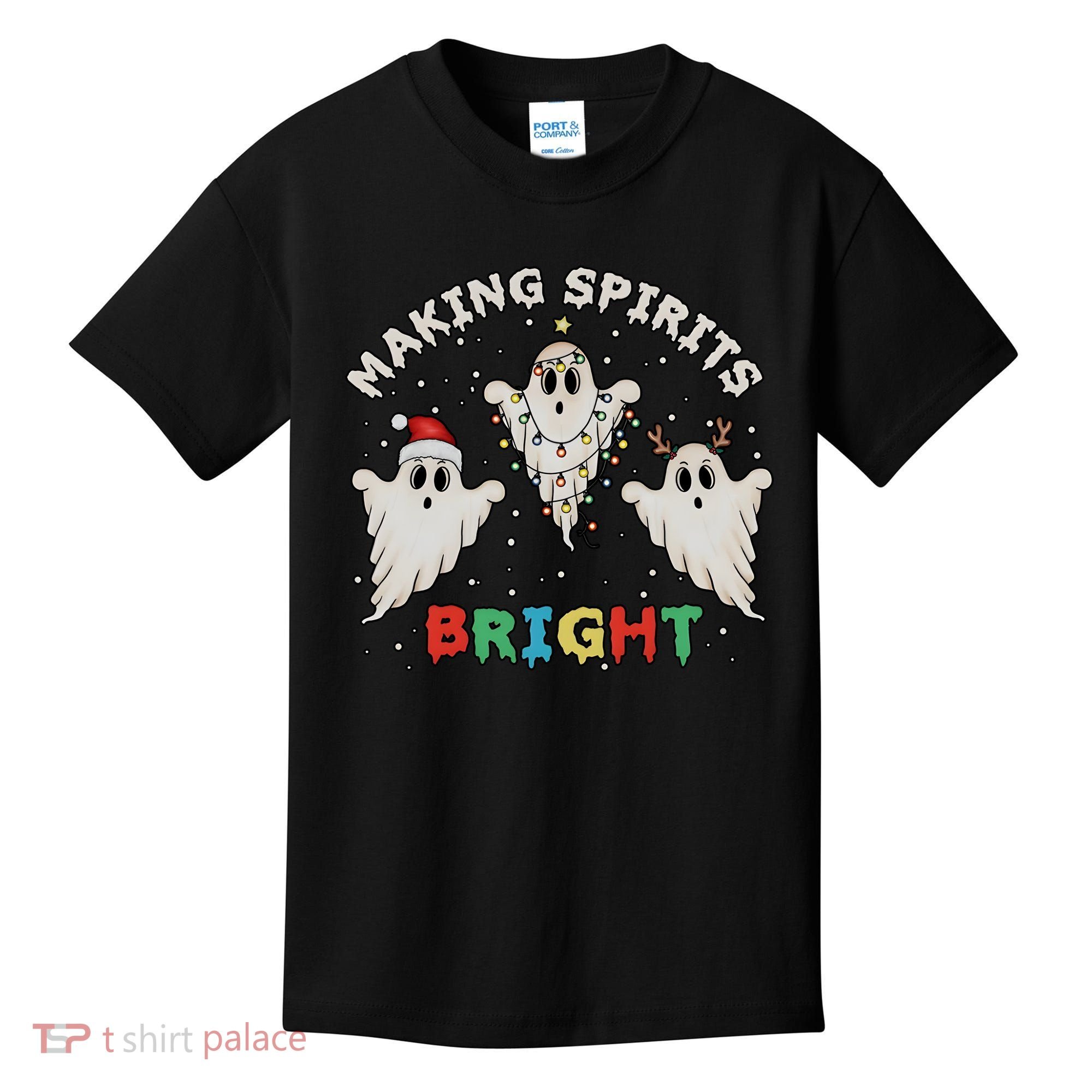 Ghost Christmas Light Scary Funny Boo Making Spirits Bright Kids T-Shirt