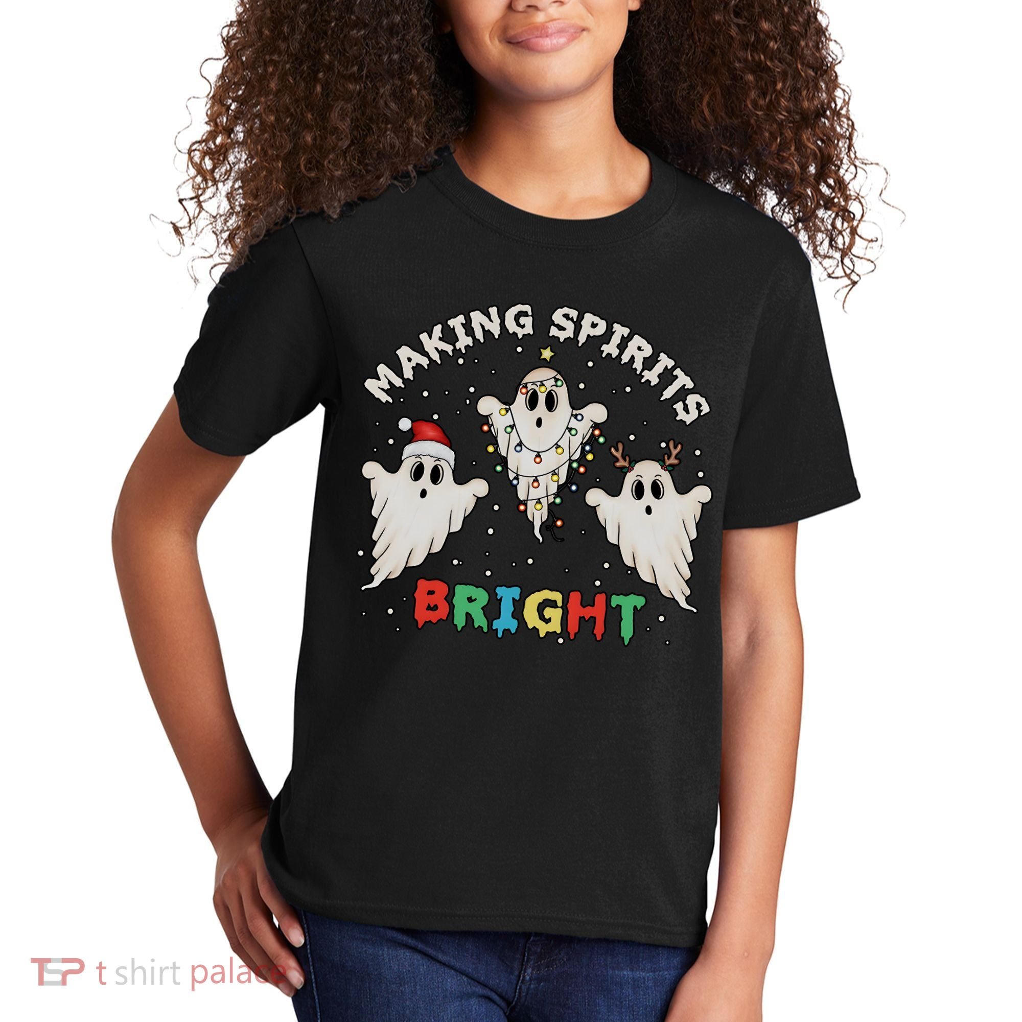 Ghost Christmas Light Scary Funny Boo Making Spirits Bright Kids T-Shirt