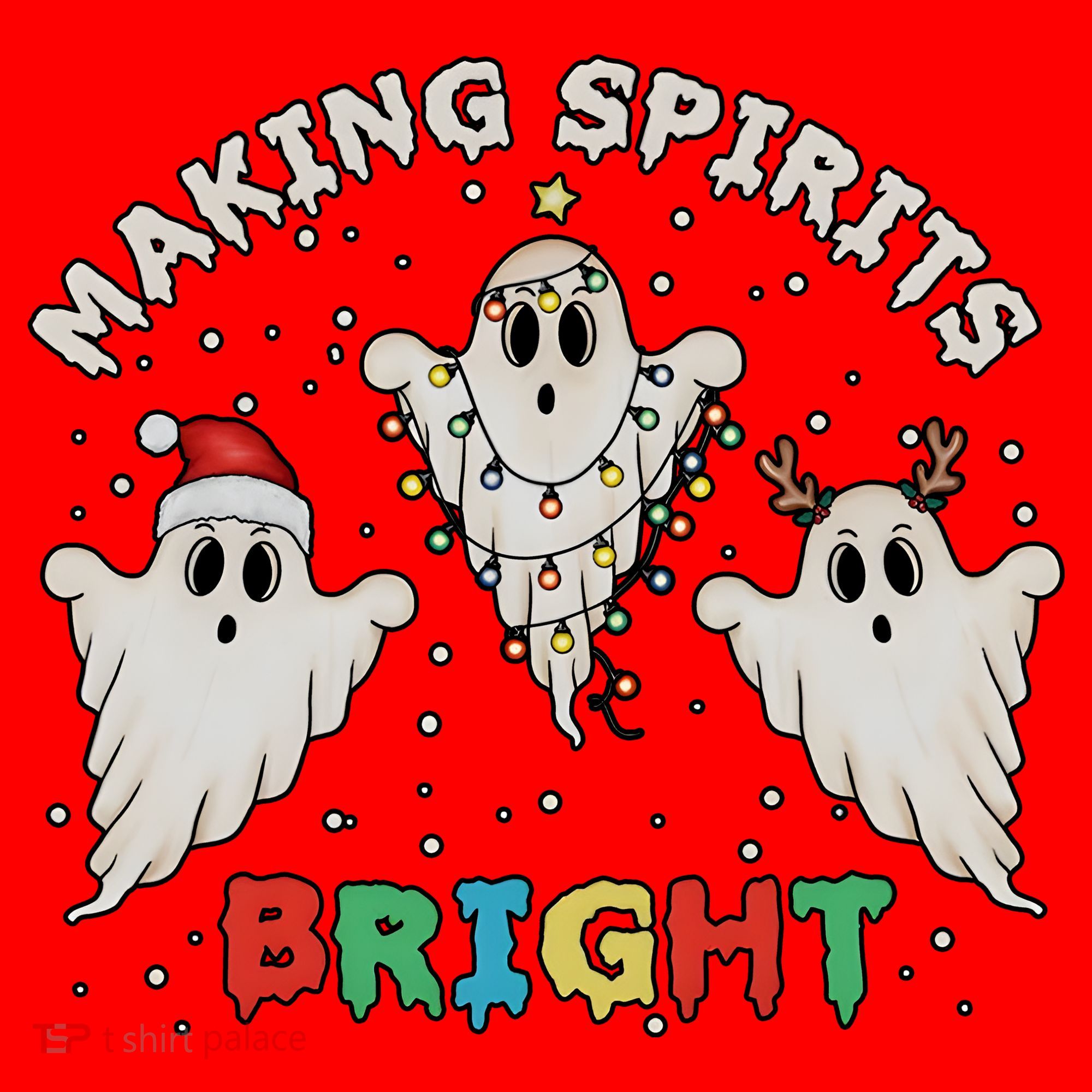 Ghost Christmas Light Scary Funny Boo Making Spirits Bright Santa Hat