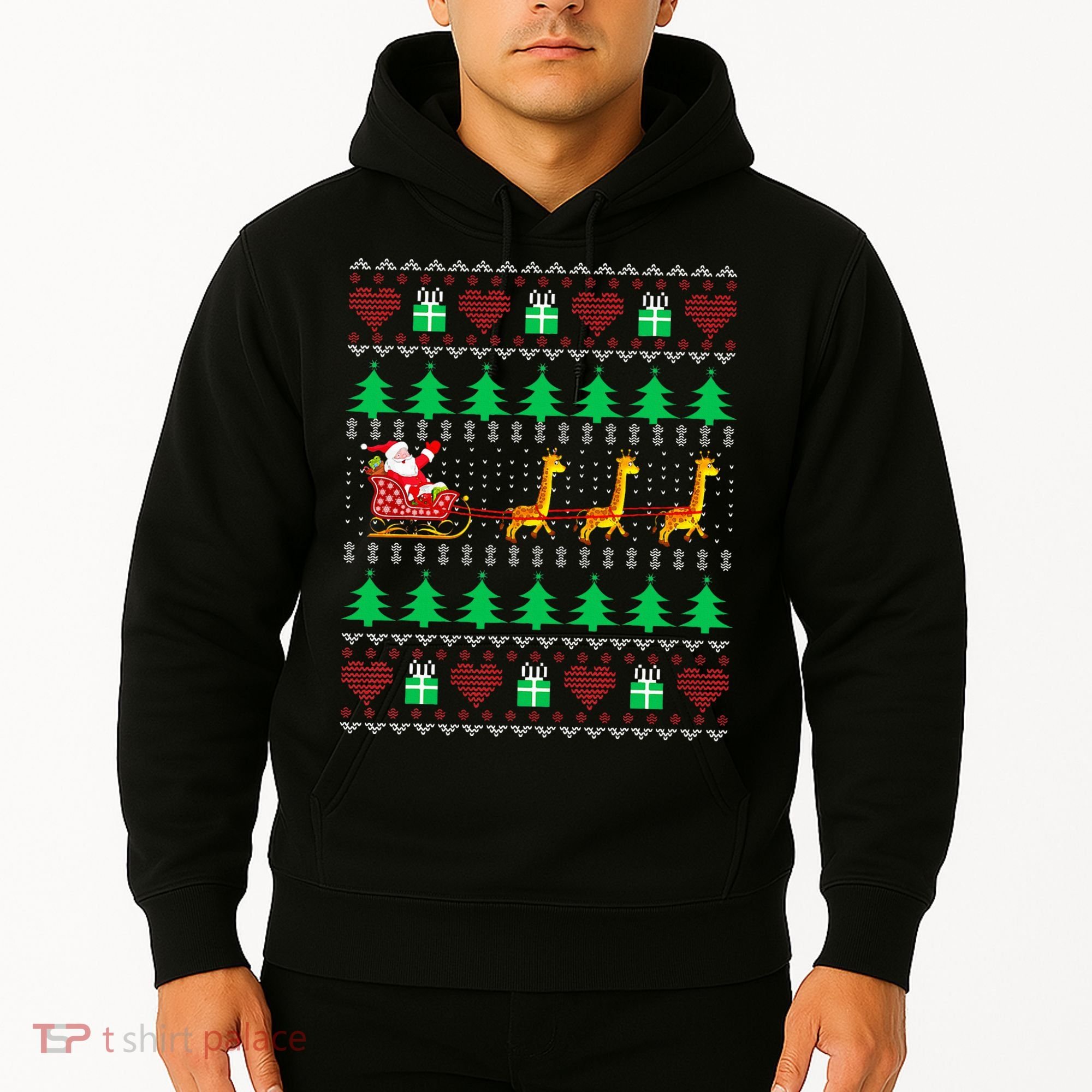 Giraffe Christmas Light Ugly Sweater Giraffe Lover Xmas Gift Hoodie
