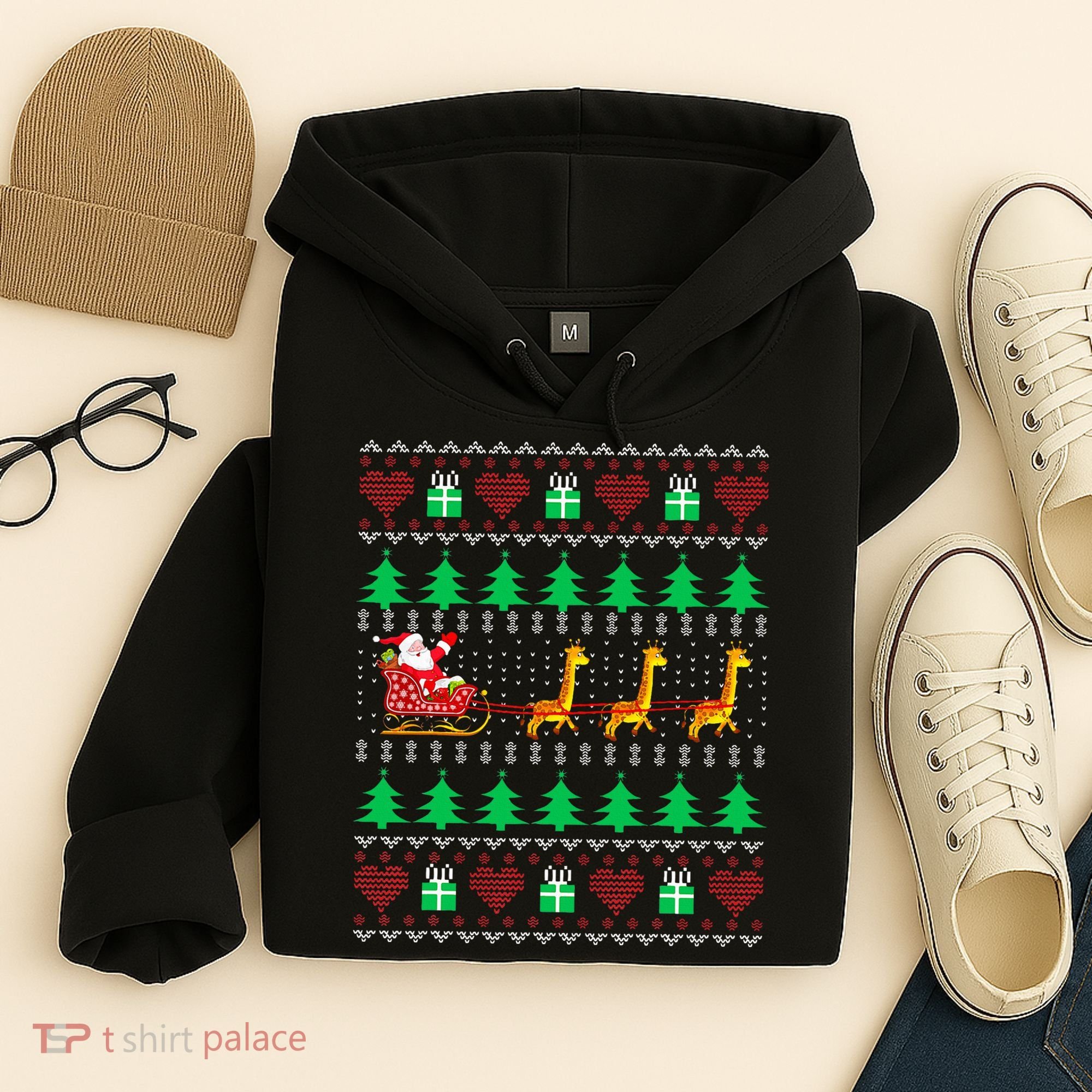 Giraffe Christmas Light Ugly Sweater Giraffe Lover Xmas Gift Hoodie