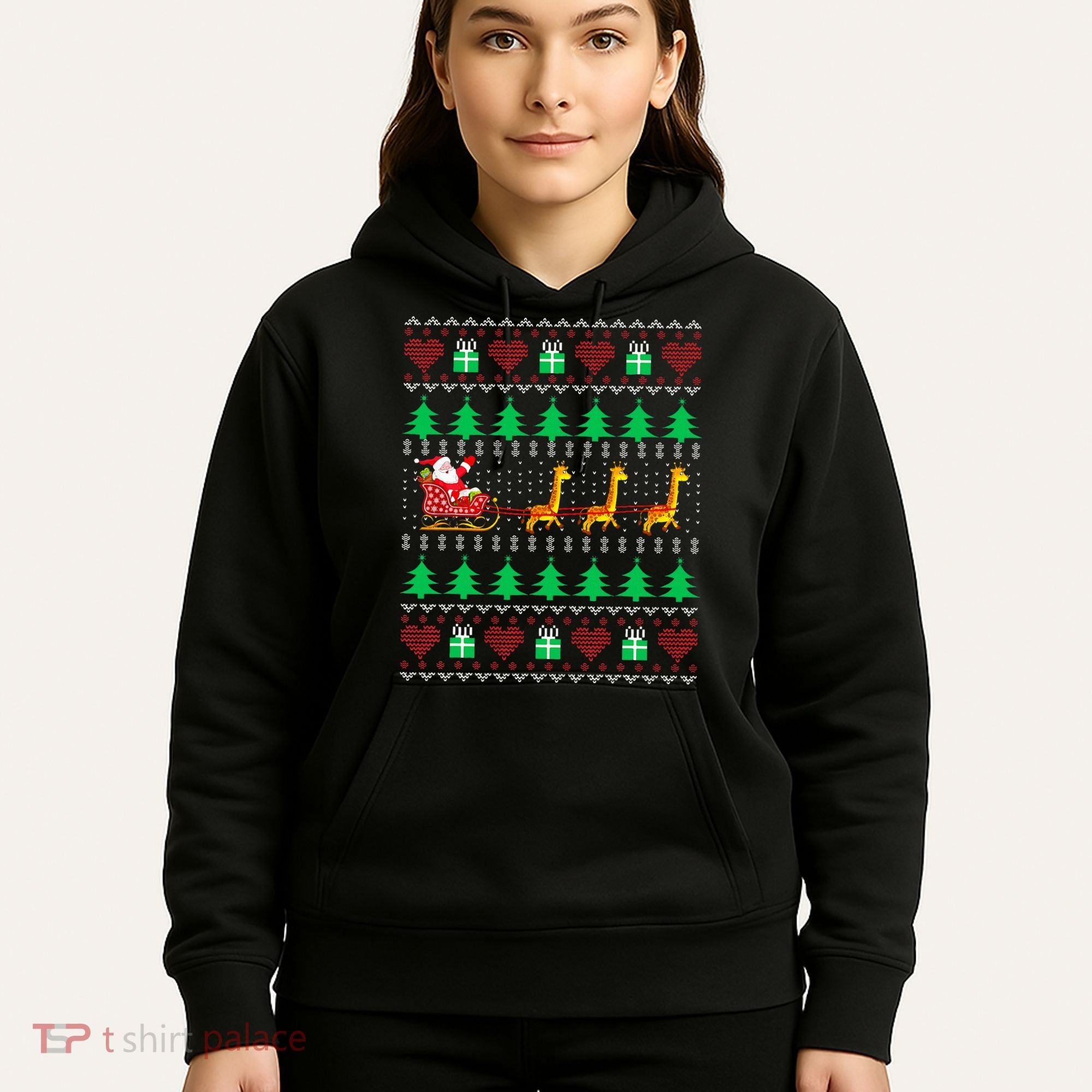 Giraffe Christmas Light Ugly Sweater Giraffe Lover Xmas Gift Hoodie