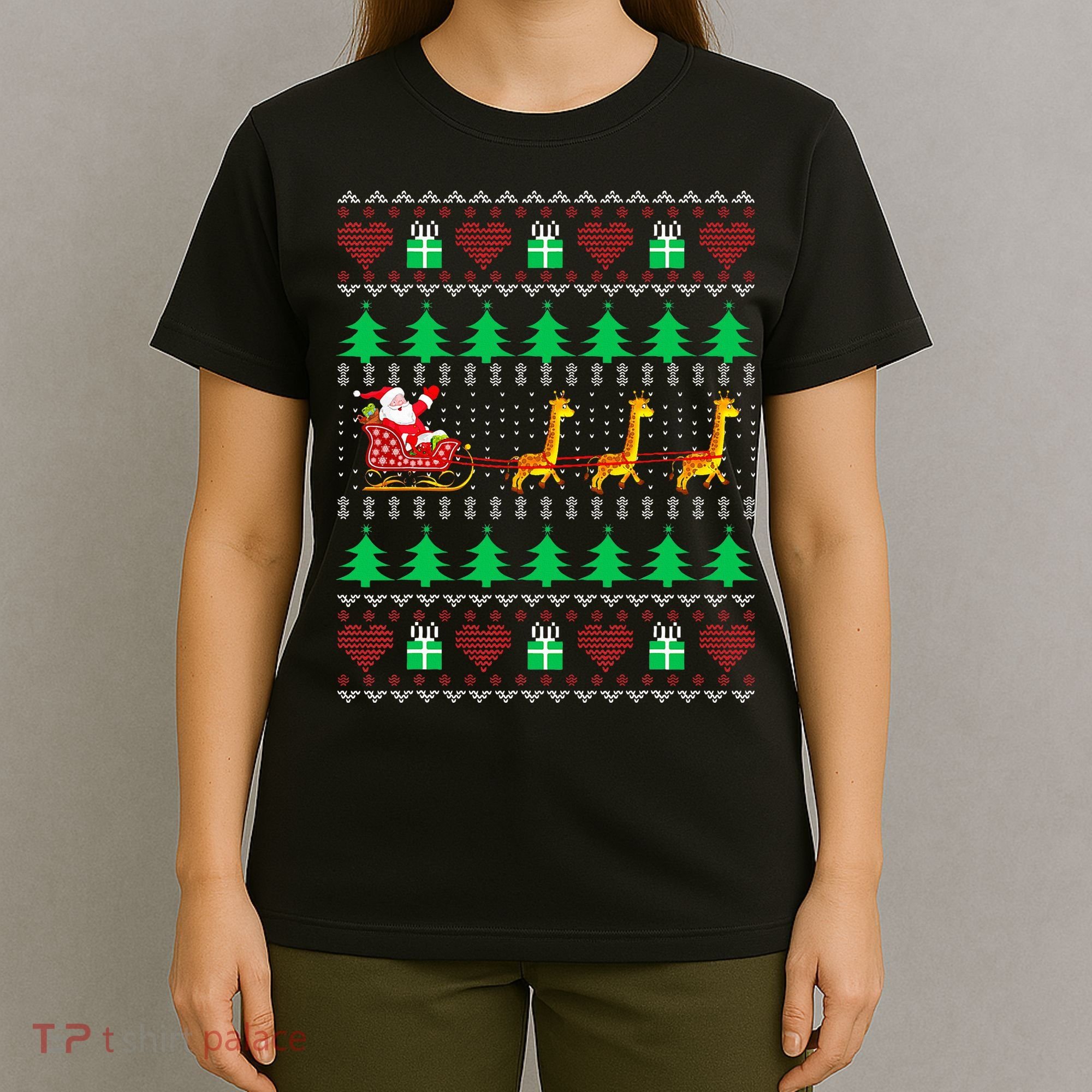 Giraffe Christmas Light Ugly Sweater Giraffe Lover Xmas Gift T-Shirt