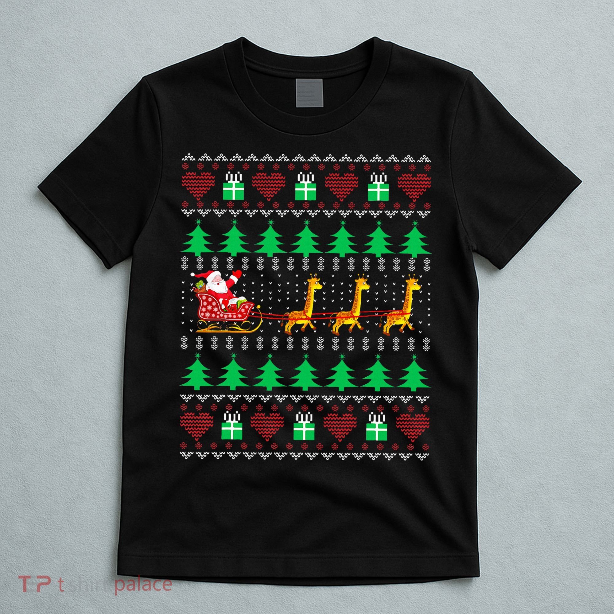 Giraffe Christmas Light Ugly Sweater Giraffe Lover Xmas Gift T-Shirt