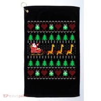 Giraffe Christmas Light Ugly Sweater Giraffe Lover Xmas Gift Golf Towel thumb 0