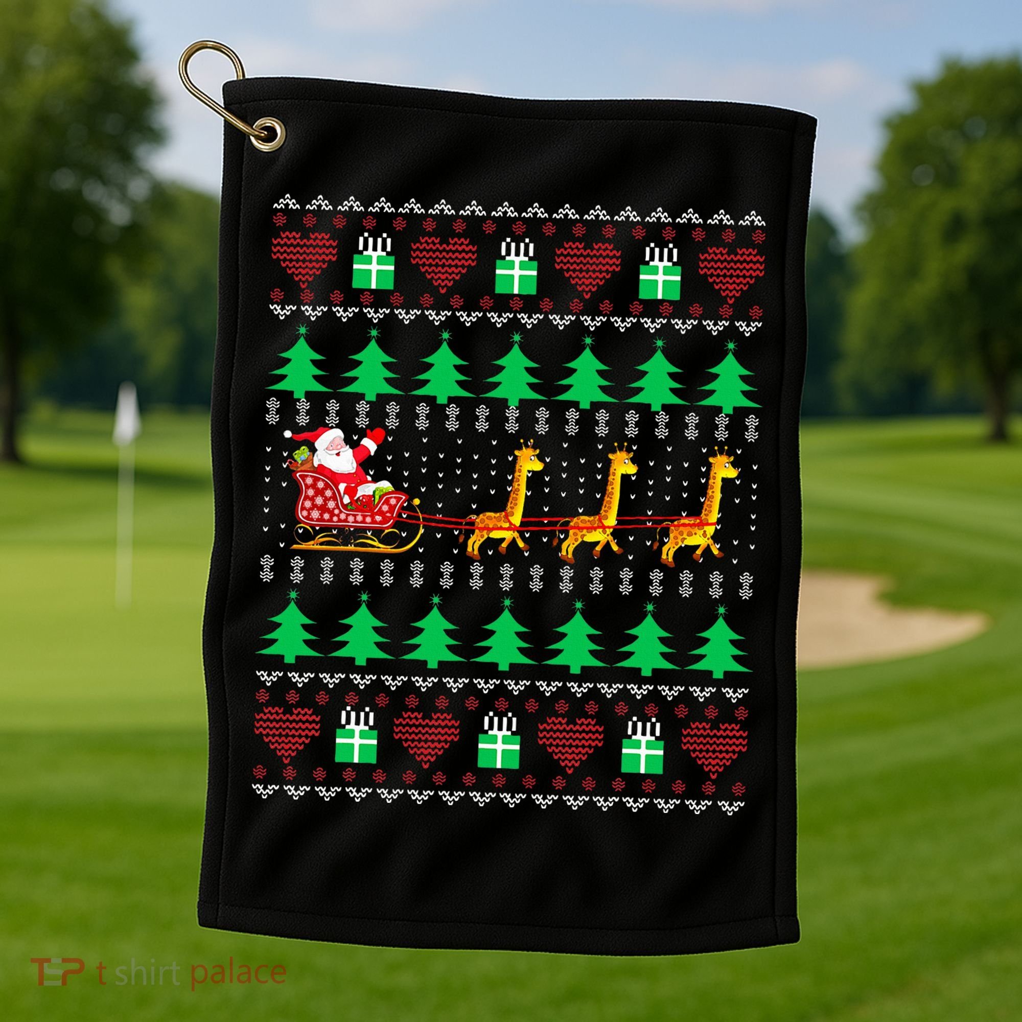 Giraffe Christmas Light Ugly Sweater Giraffe Lover Xmas Gift Golf Towel