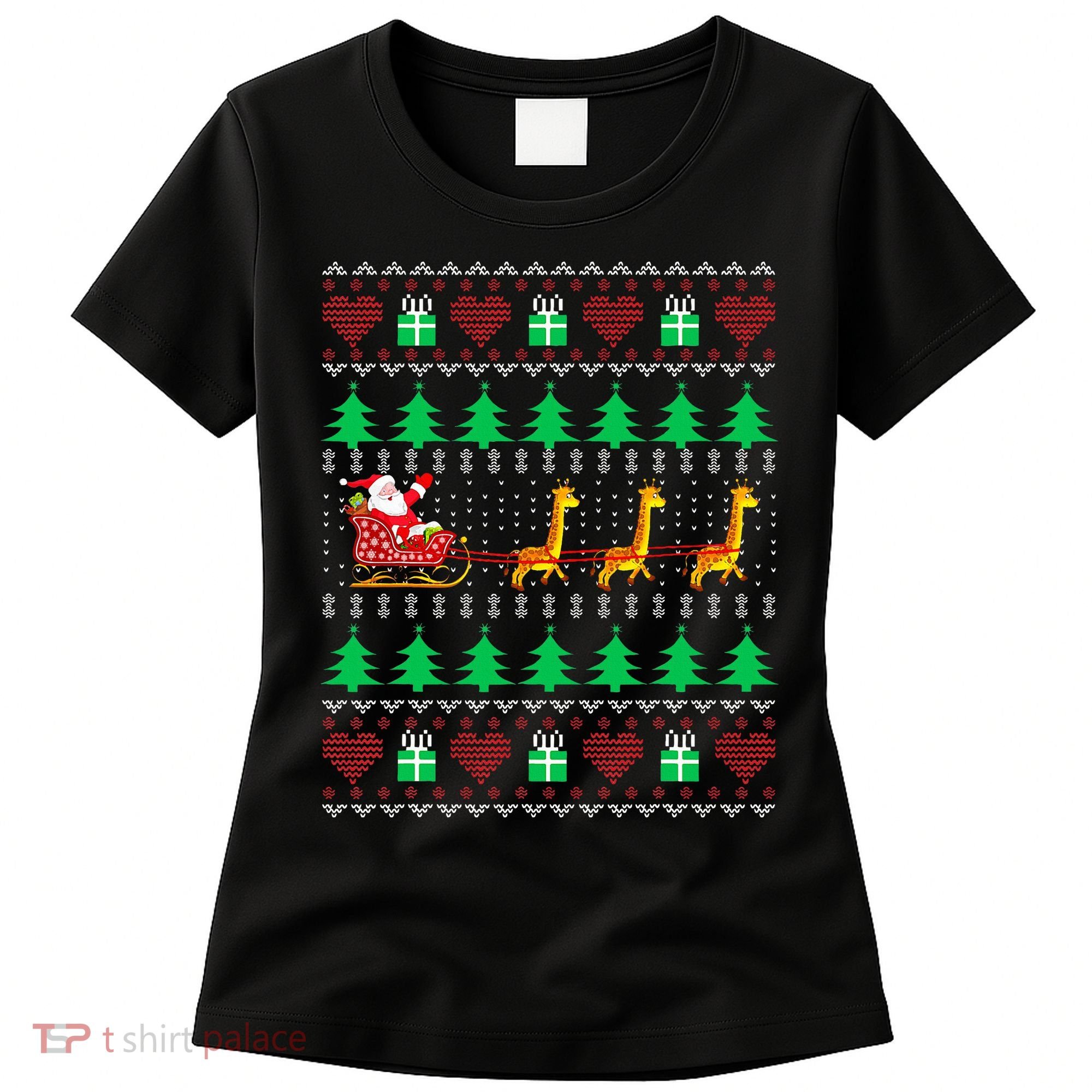 Giraffe Christmas Light Ugly Sweater Giraffe Lover Xmas Gift Women's T-Shirt