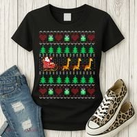 Giraffe Christmas Light Ugly Sweater Giraffe Lover Xmas Gift Women's T-Shirt thumb 3