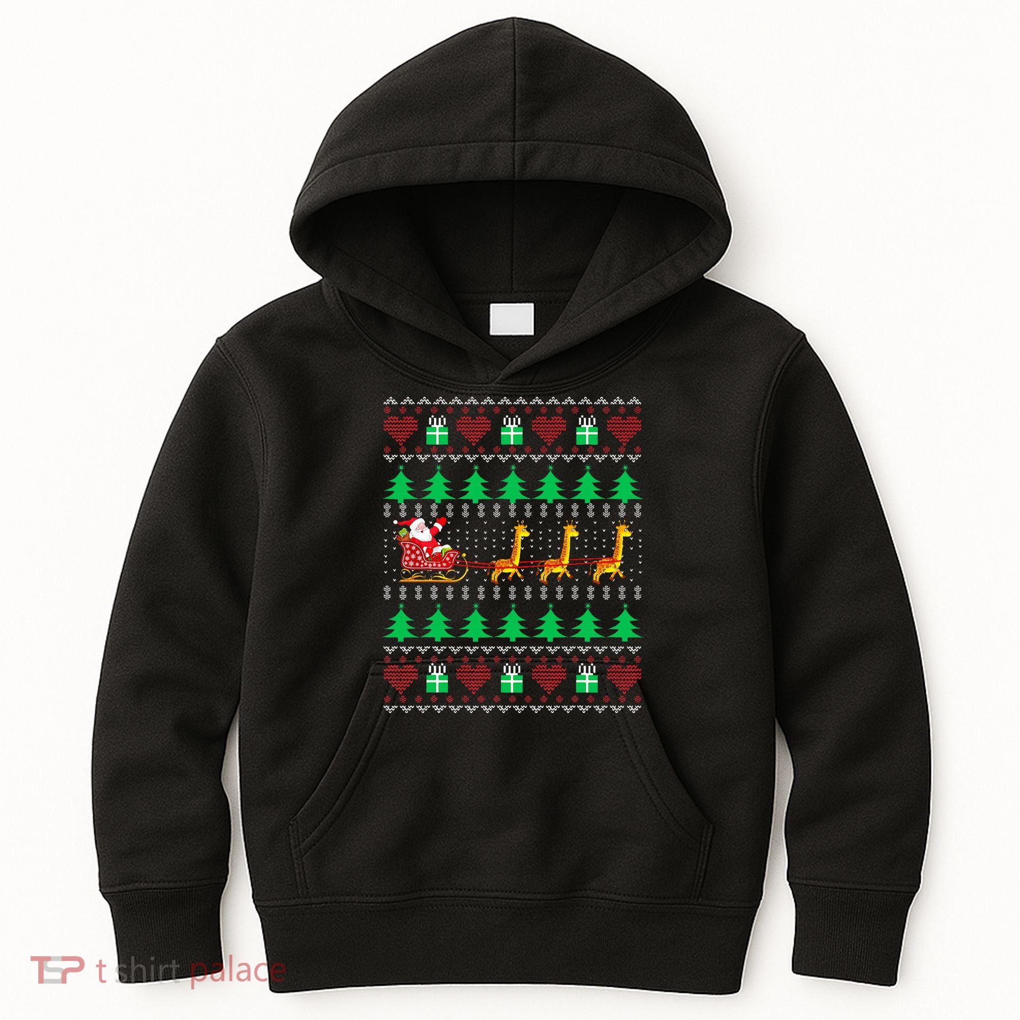Giraffe Christmas Light Ugly Sweater Giraffe Lover Xmas Gift Kids Hoodie