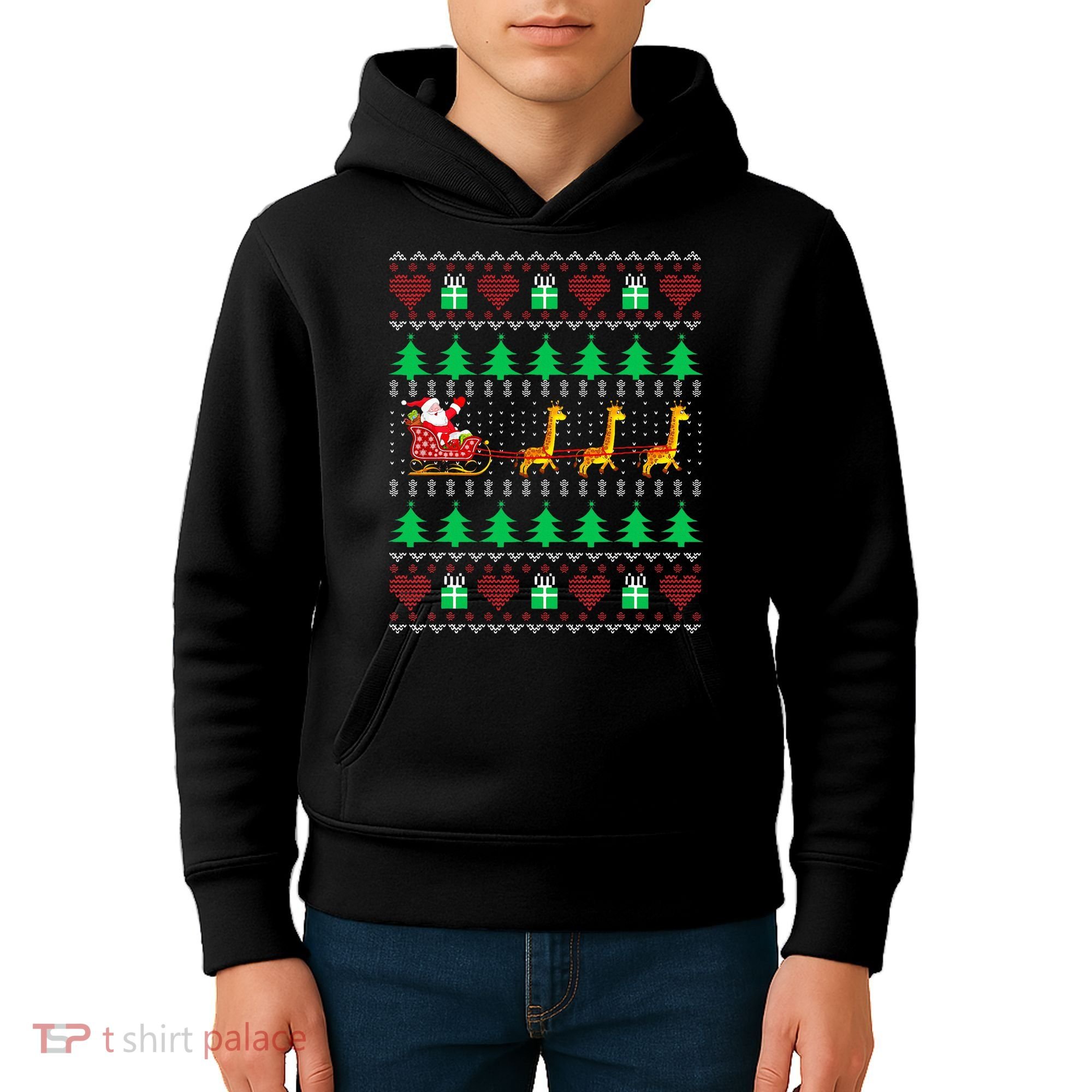 Giraffe Christmas Light Ugly Sweater Giraffe Lover Xmas Gift Kids Hoodie