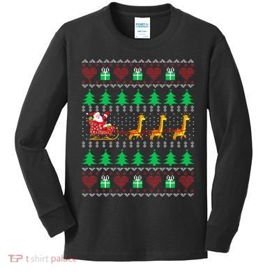 Giraffe Christmas Light Ugly Sweater Giraffe Lover Xmas Gift Kids Long Sleeve Shirt